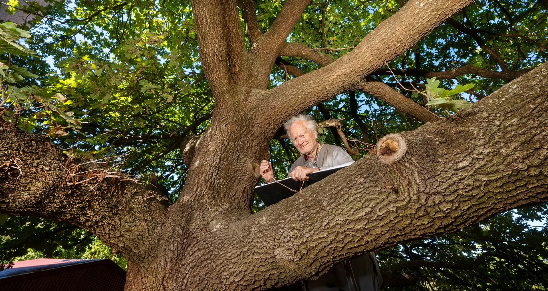 The brilliant artist John Wolsely, getting close to nature at Cascade Gallery. Photo courtesy Rob Leeson.