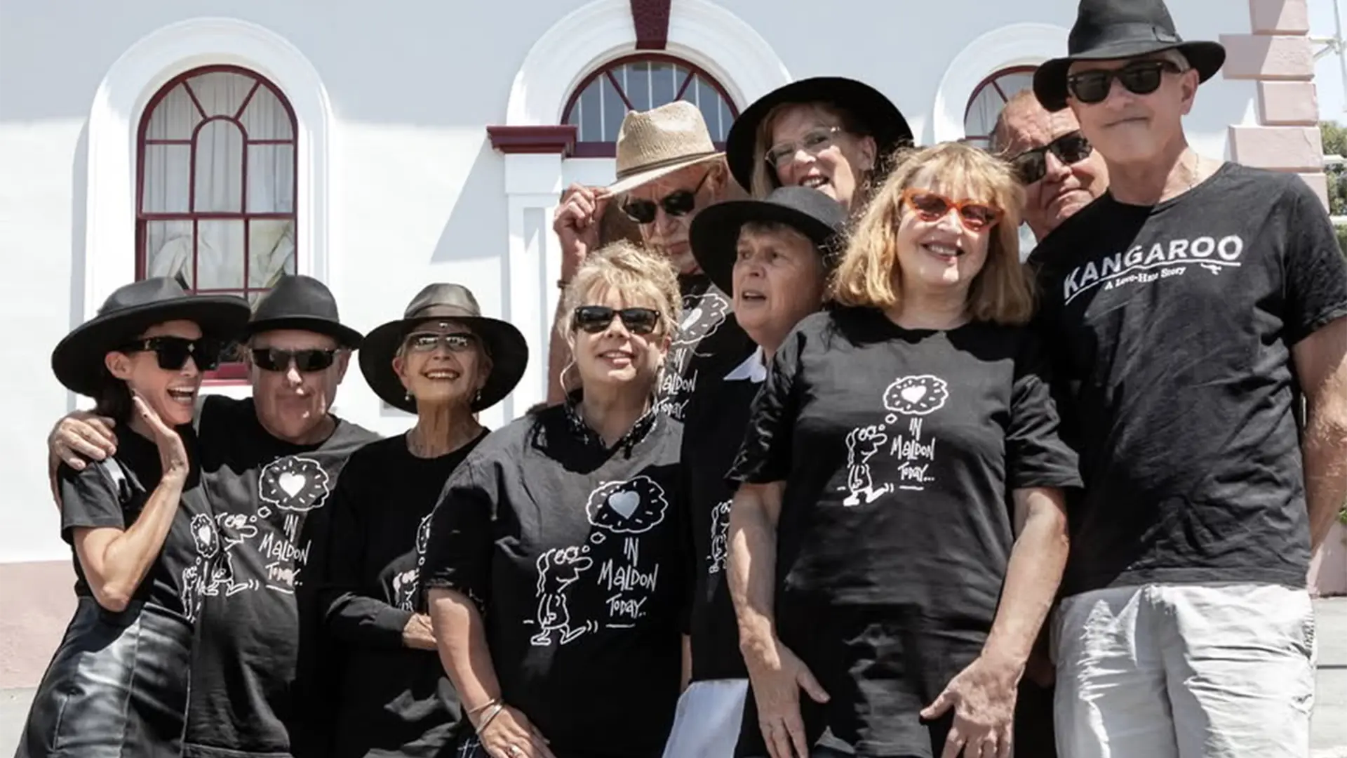 BACK ROW(L-R): Mike Smythe (the good guy in the white hat), Lynette Green, Tony Harvey. FRONT ROW (L-R): Loz/Lauren Stevens, Stevo/Ian Stevens, Nancy Whittaker, Katrine Elliott, EC/Elizabeth Close, Viv Markham, Slats/Ian Slattery.