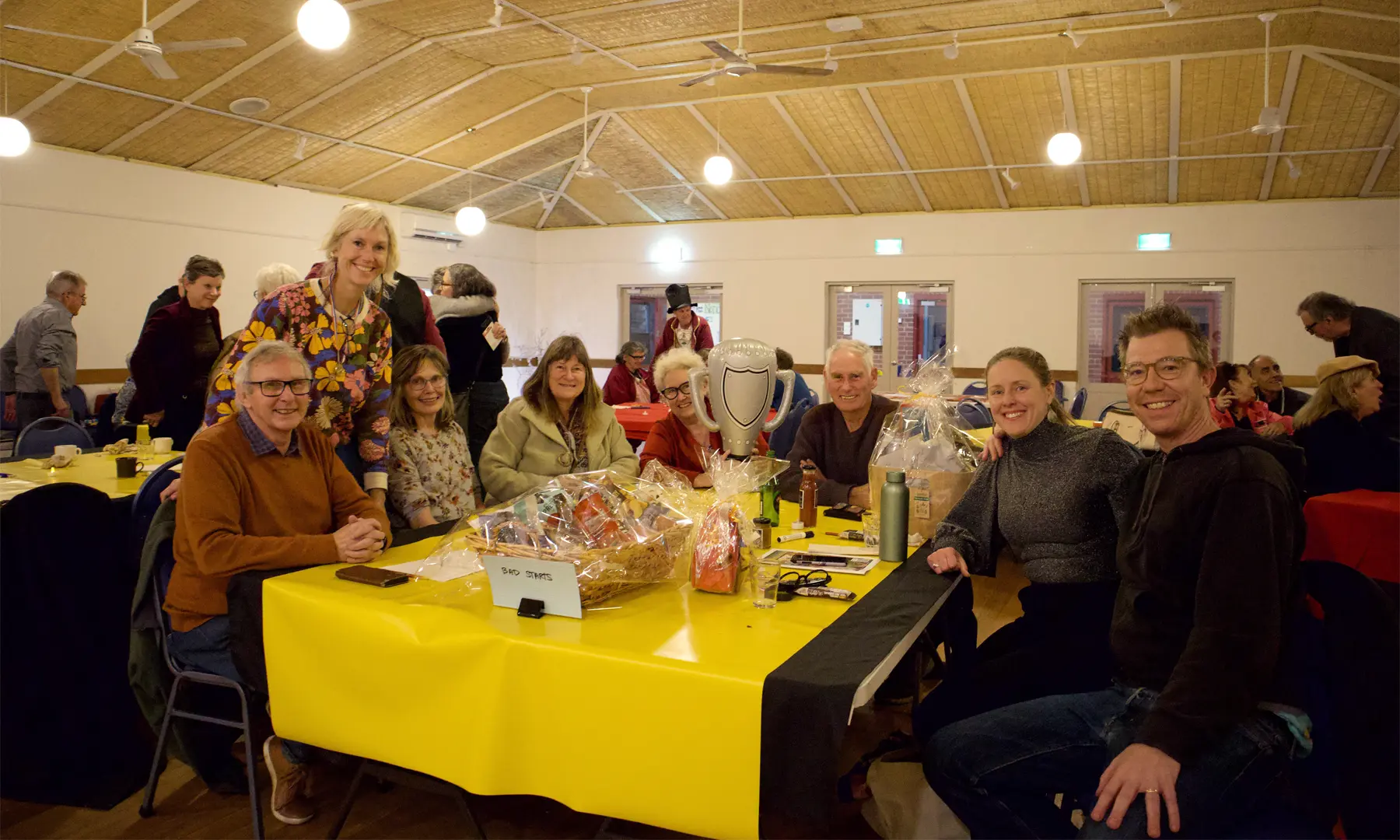 Team ‘Bad Starts’ who had a great finish, winning the Arts Hub Trivia Night Inflatable Trophy with smiles all round.