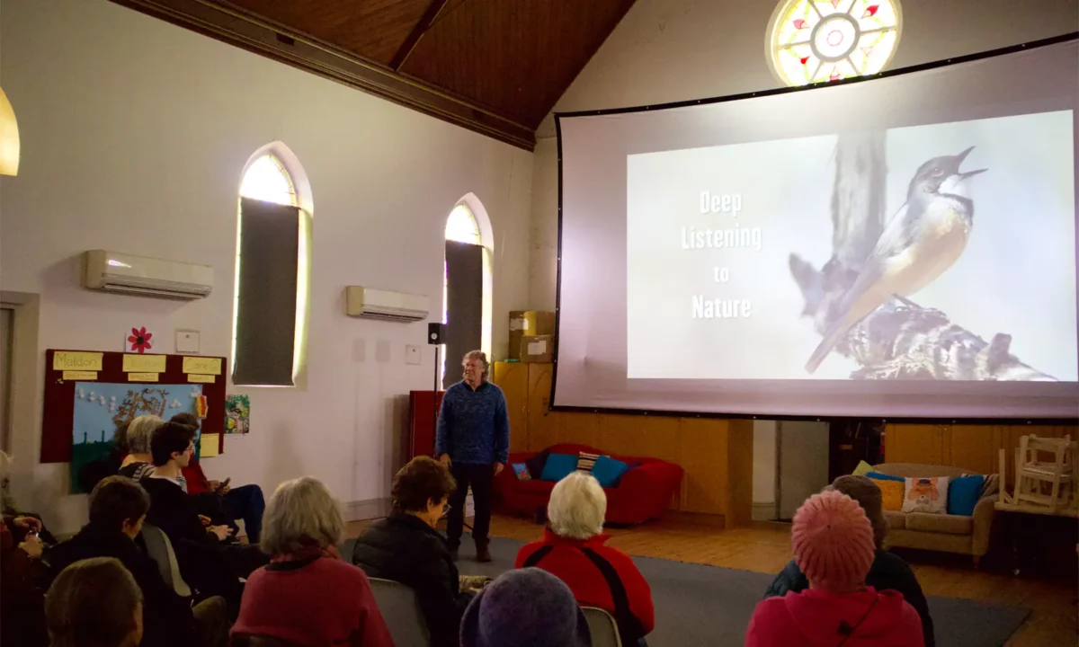 Listening to nature in the cosy surrounds of Maldon Neighbourhood Centre.