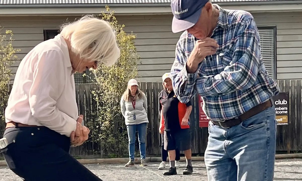 Phil is intrigued by Beverley’s Riverdance method of deciding the closest boule.