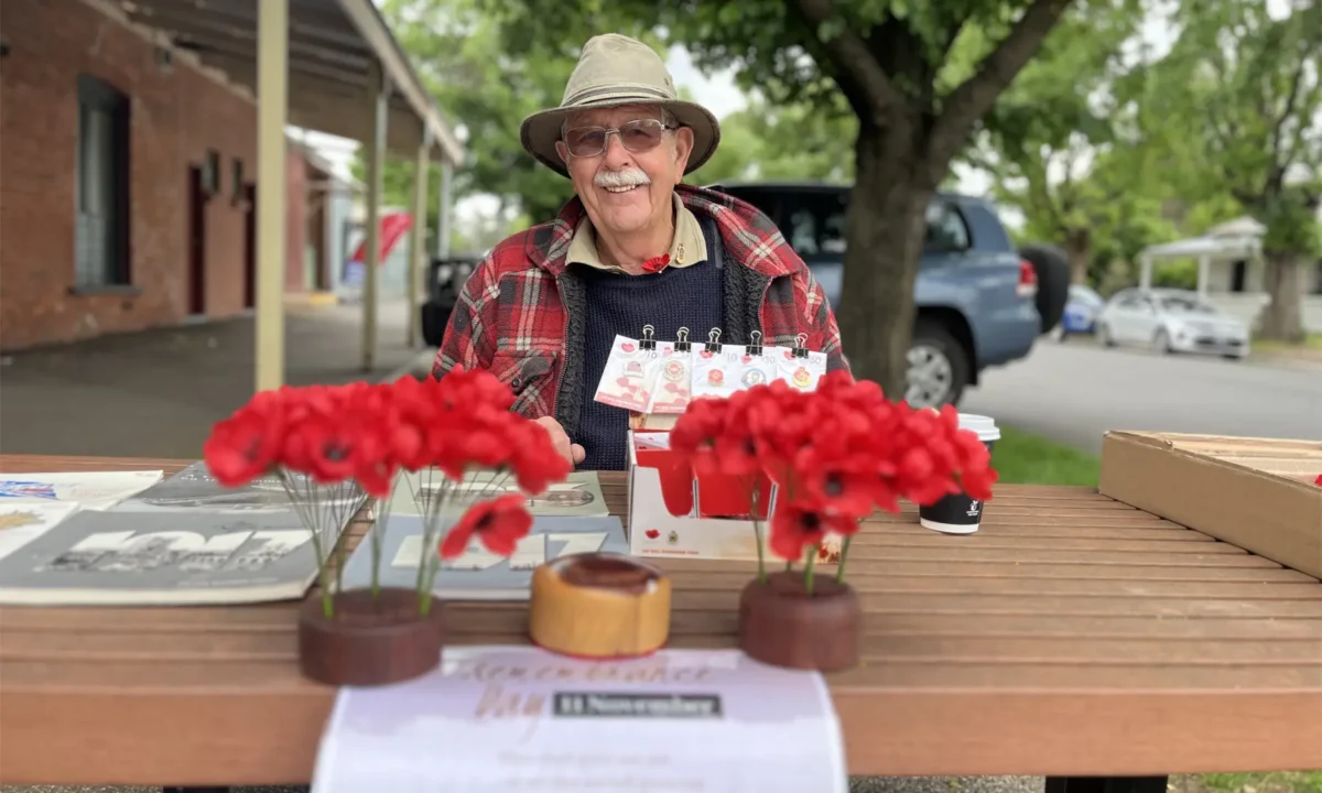Vietnam veteran Alistar Jessop, pictured outside Newstead IGA, selling poppies to raise funds for returned veterans and their families.